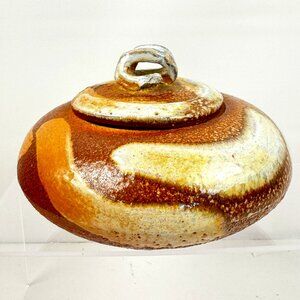 Glazed Studio Art Pottery Round Shallow Bowl Lided Tea Caddy Jar Stoneware Signe